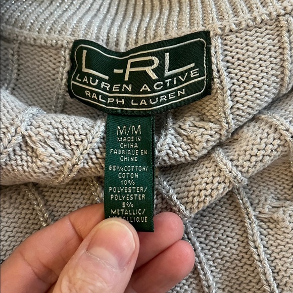 Medium Ralph Lauren Cable-Knit Zip-Up Silver Sweater - Picture 6 of 7